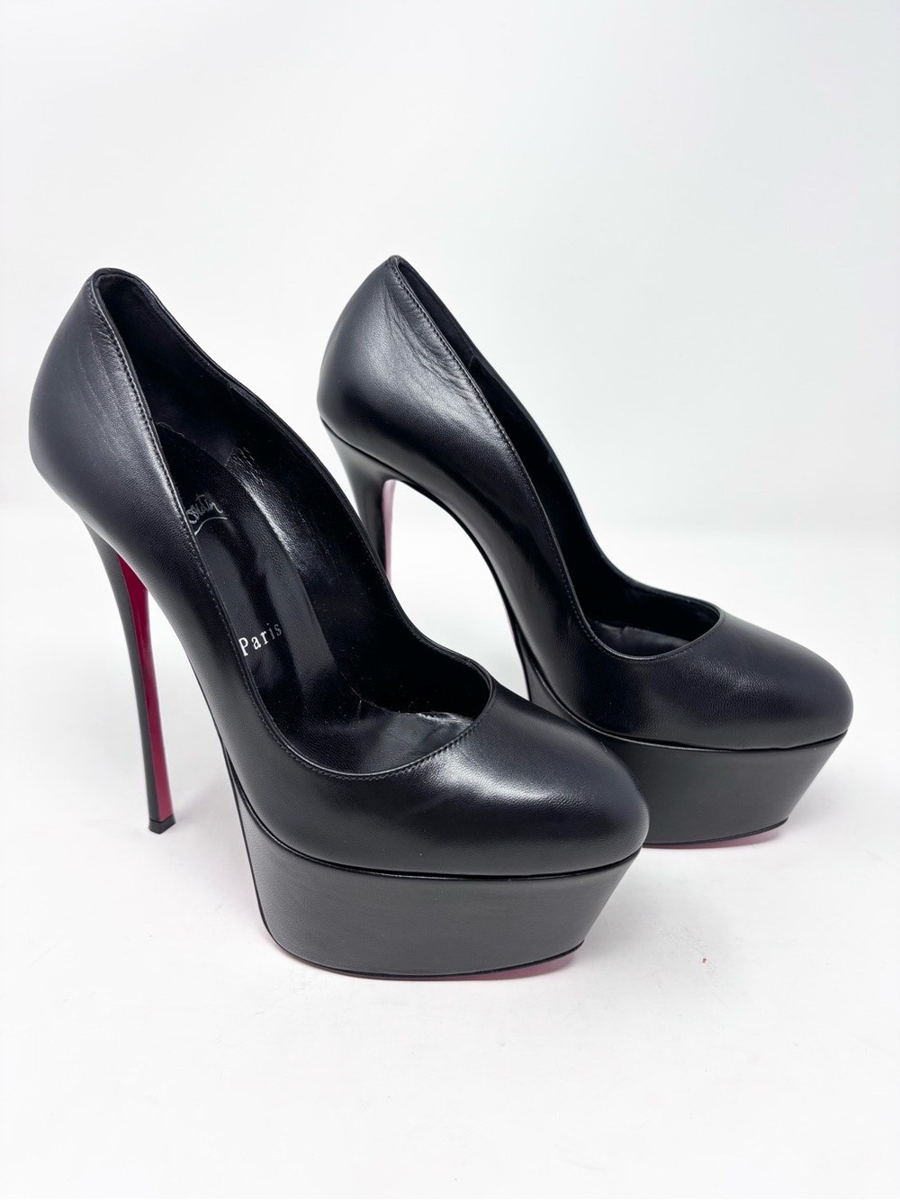 Christian Louboutin Dolly Alta 160 mm Platform Pump Black Leather Round Toe 38.5